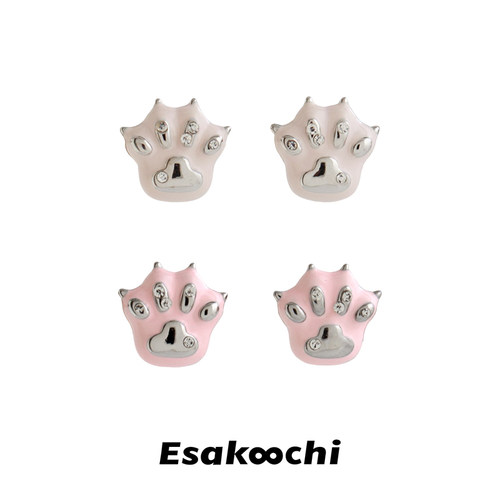 Esakoochi宠物星人~粉色猫爪attack耳钉童趣可爱耳环原创耳饰