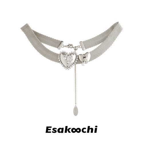 Esakoochi时空恋人~原创设计爱心项链朋克金属锁骨链小众甜酷辣妹