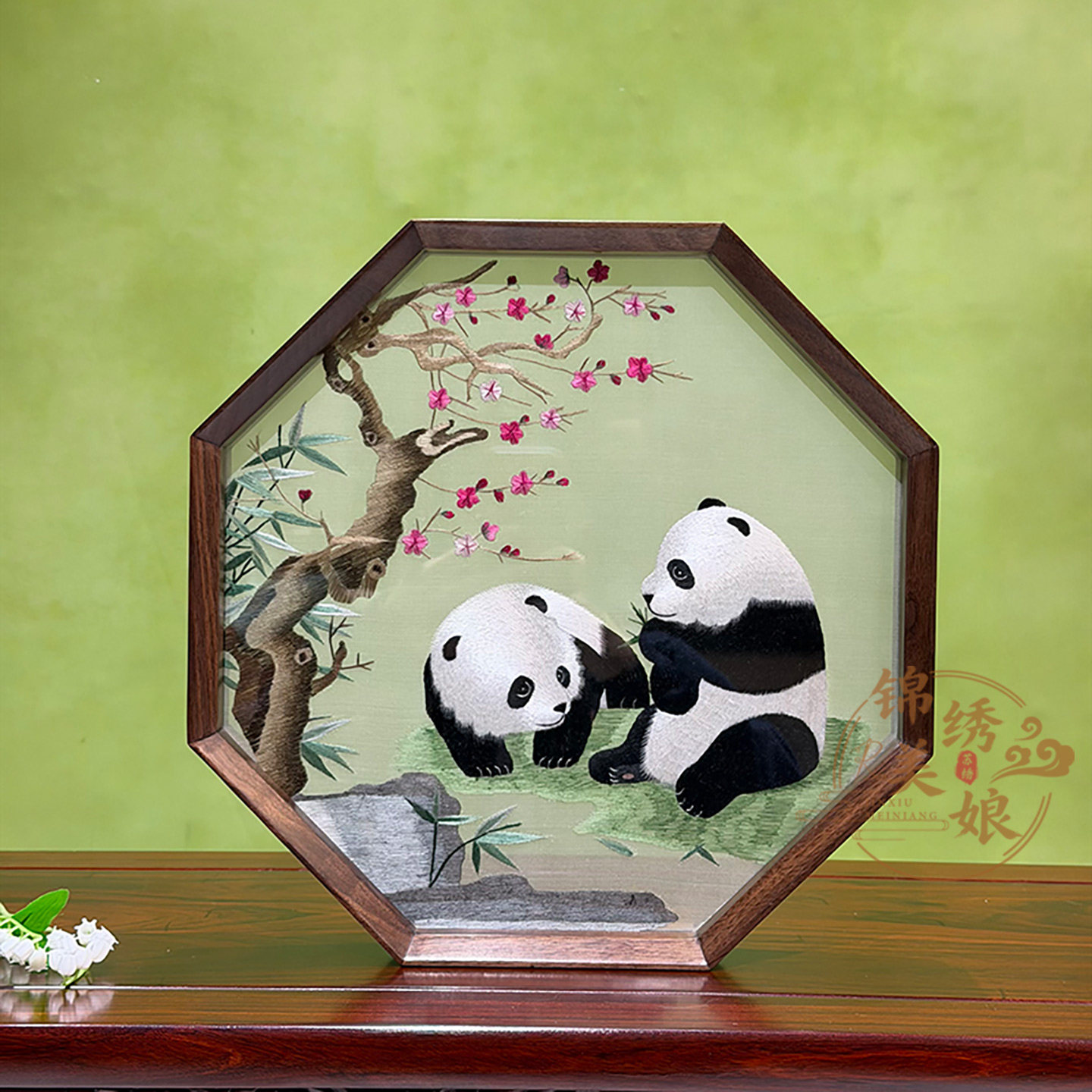 非遗纯手工刺绣中国风大熊猫双面绣桌面创意摆件成品苏绣商务送礼图片