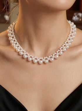 法式珍珠项链diy水晶珍珠女