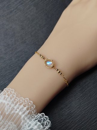 天然月光石手工绕线手链美国包金保色日常百搭简约款