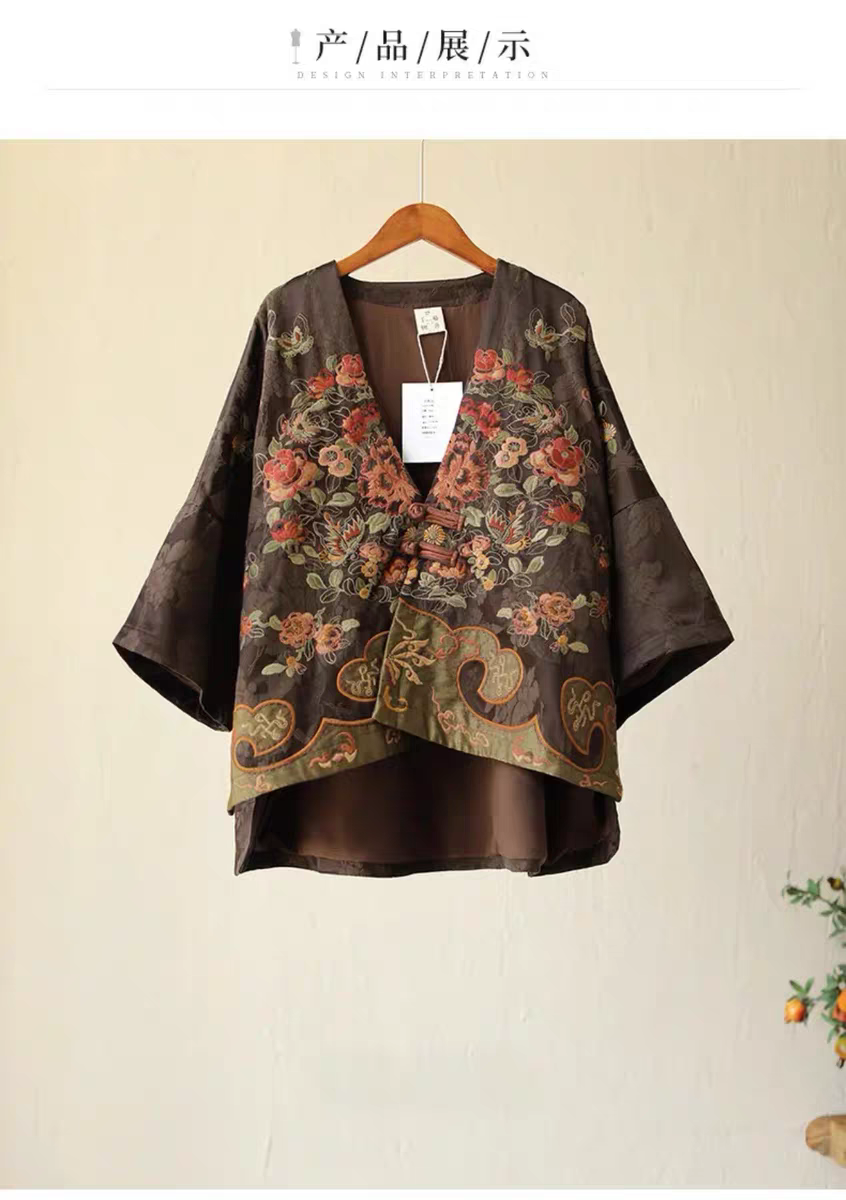 千椿物喜新中式国风民族风重工满刺绣高定提花落肩披肩外套上衣女