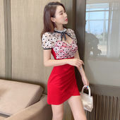 蕾丝波点拼接修身 新款 收腰显瘦洋气网红女神范连衣裙 韩版 2022夏季