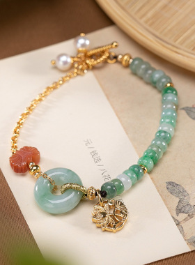轻奢镀金文艺风翡翠平安扣手链串