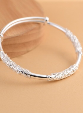 光亮素面繁花纯足银推拉调节女