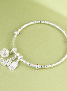 足银9999圆条锤纹满天星手镯