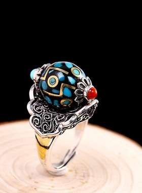 纯银佛系悟道风天珠转动开口戒指