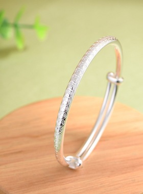 S999足银古法素银圆条实心手镯