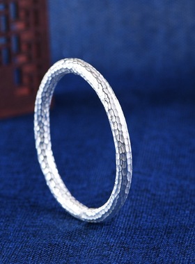 简约设计纯银镯子女实心圆条百搭
