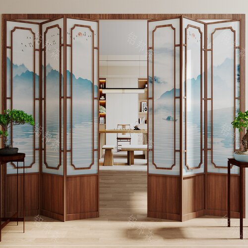 新中式厨房折叠门阳台客厅玻璃隔断门钛镁铝合金吊轨平移推拉门 - 封面