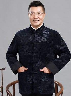 长期货中老年唐装棉衣男中国风灯芯绒爸爸装中式盘扣外套爷爷棉服