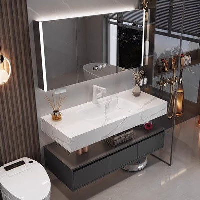 岩板热弯一体盆新轻奢风卫浴吊柜