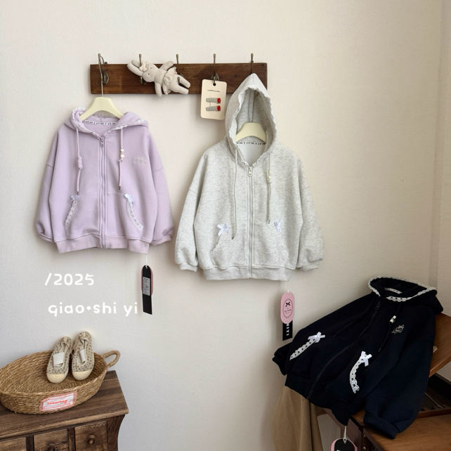 2025春季新款女童韩版卡通印花连帽卫衣休闲卫衣外套