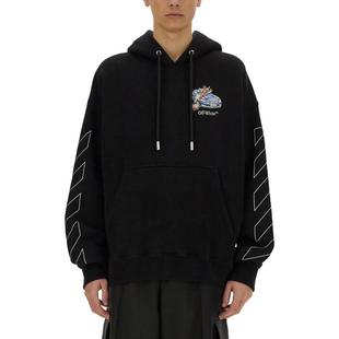 off white拼接宽松卫衣男百搭基础款 休闲潮流套头套帽潮流男装