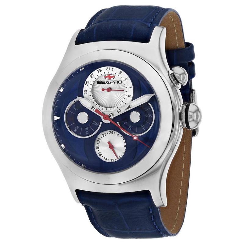 代购SEAPRO男士腕表计时日期星期夜光皮带蓝色钢壳大表盘商务休