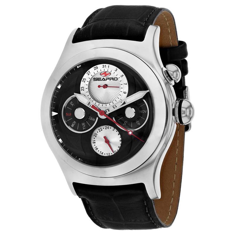 代购SEAPRO男士腕表计时日期星期夜光皮带金属黑色钢壳商务休闲