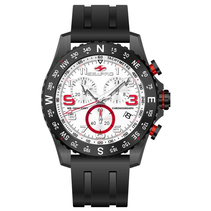 代购SEAPRO男士腕表计时夜光日期测速钢壳橡胶带防水矿物镜面运