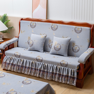 实木沙发垫带靠背裙边老式 红木质加厚坐垫连体春秋联邦椅海绵垫子