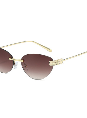 新款猫眼时尚简约无框太阳眼镜女欧美个性大框百搭墨镜sunglasses