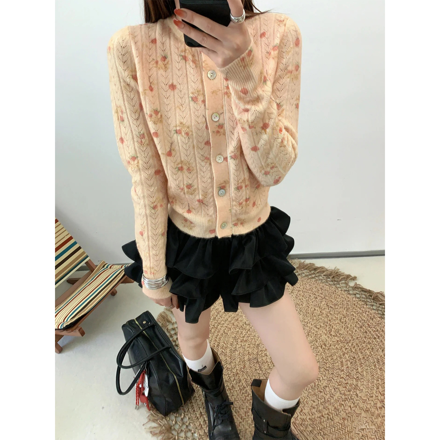 JONIbyBEB花园花朵印花羊毛开衫