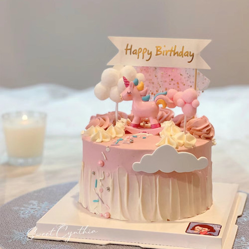 独角兽云朵摇摇马蛋糕装饰摆件