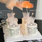 2025新款母亲节双层蝴蝶摆件水晶透明皇冠珍珠MOM钻石妈妈生日件