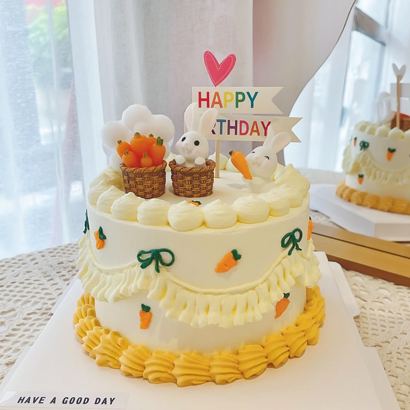 网红小兔子生日蛋糕装饰摆件