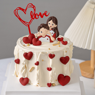 七夕情人节蛋糕装 扮 饰软胶男女朋友人偶摆件亚克力LOVE情侣爱心装