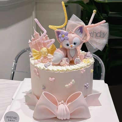 女孩儿童周岁狐狸蛋糕装饰摆件网红粉色川沙妲己儿童生日甜品插件