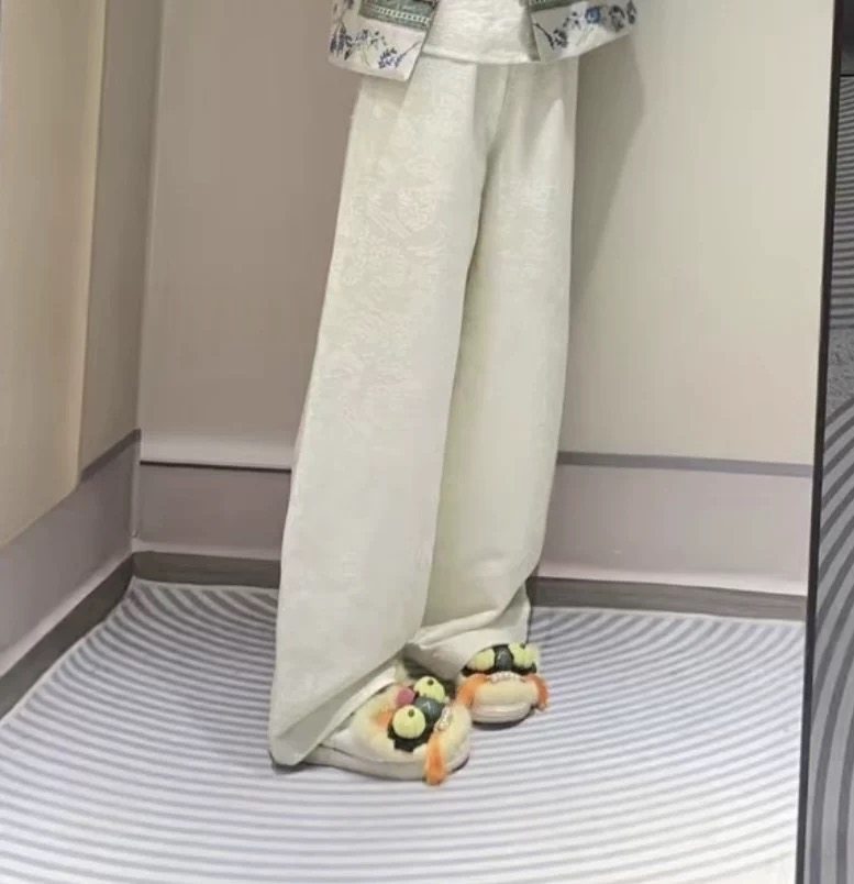 新中式小花弯刀裤气质显瘦百搭宽松人丝提花裤直筒休闲裤女潮