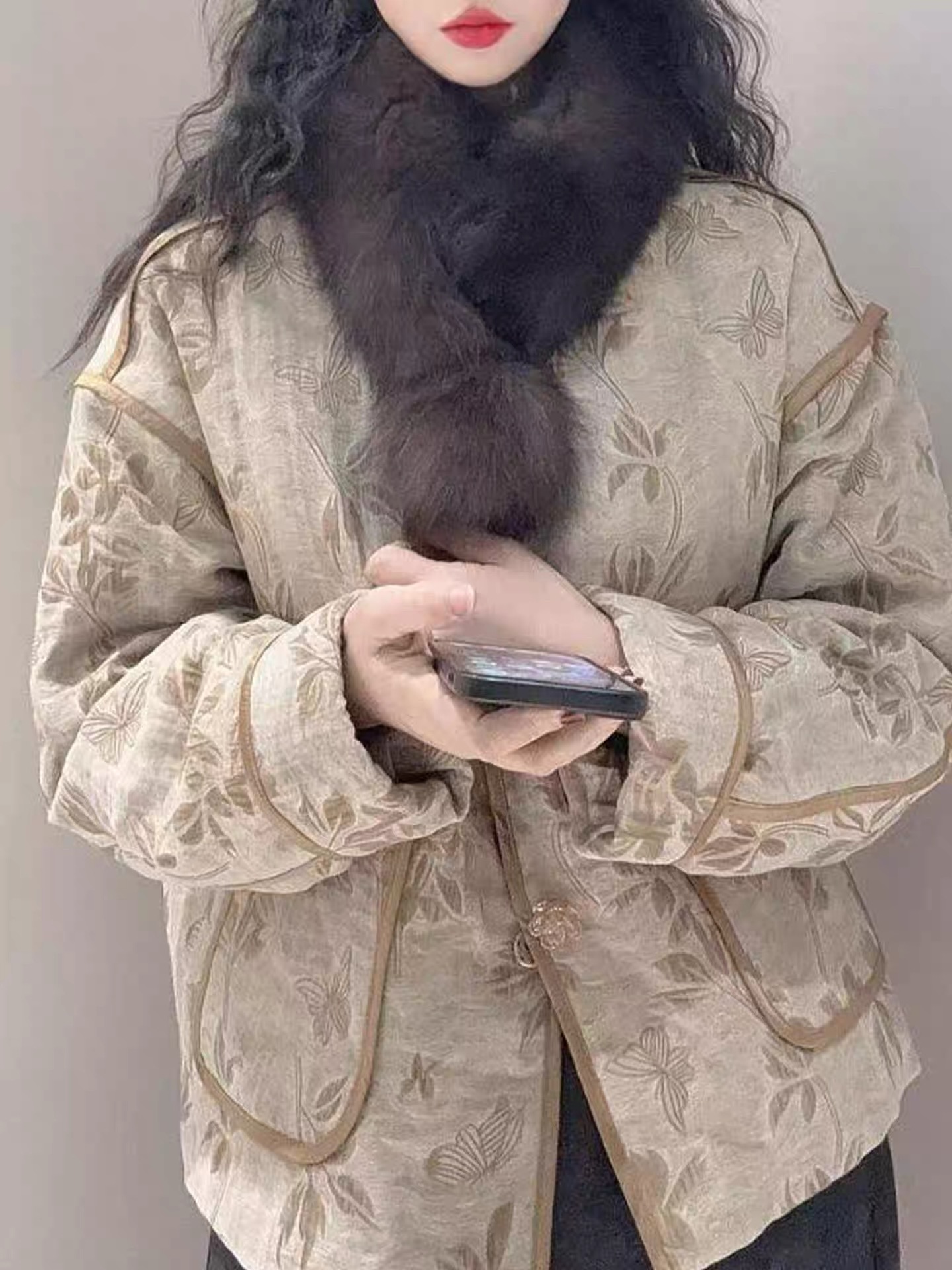 新中式国风加厚夹棉显瘦外套提花女棉衣圆领气质优雅时尚上衣棉服