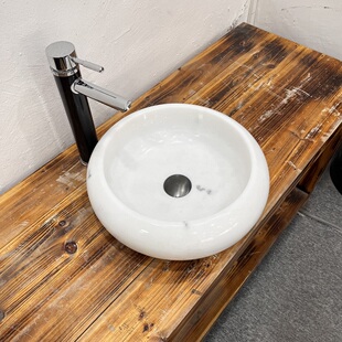 直销大理石金世纪山水白洞石水晶白洗手盘创意定制石头棋子台盆