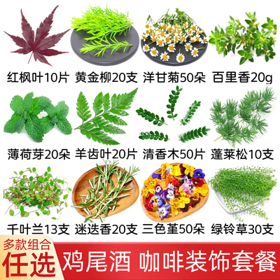 鸡尾酒咖啡装饰摆盘花草套餐蛋糕烘焙清香木叶子三色堇刺身点缀