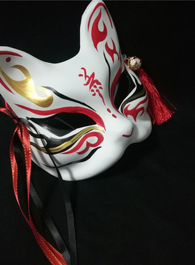 狐狸面具手绘 和风 cos 动漫 夏目友人帐 猫咪老师 cosplay舞会面