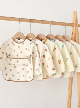 ins丹麦长袖儿童pu防水罩衣宝宝吃饭反穿衣画画围兜婴儿饭兜防脏