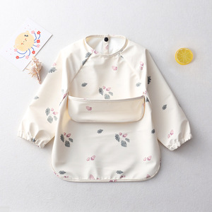 ins丹麦儿童长袖全身防水反穿衣宝宝吃饭罩衣婴儿防脏PU饭兜围兜