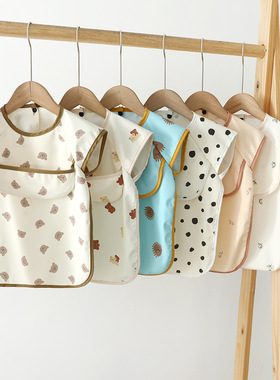 儿童短袖pu罩衣宝宝吃饭衣围兜超柔软防水婴儿饭兜防脏无袖喂饭衣