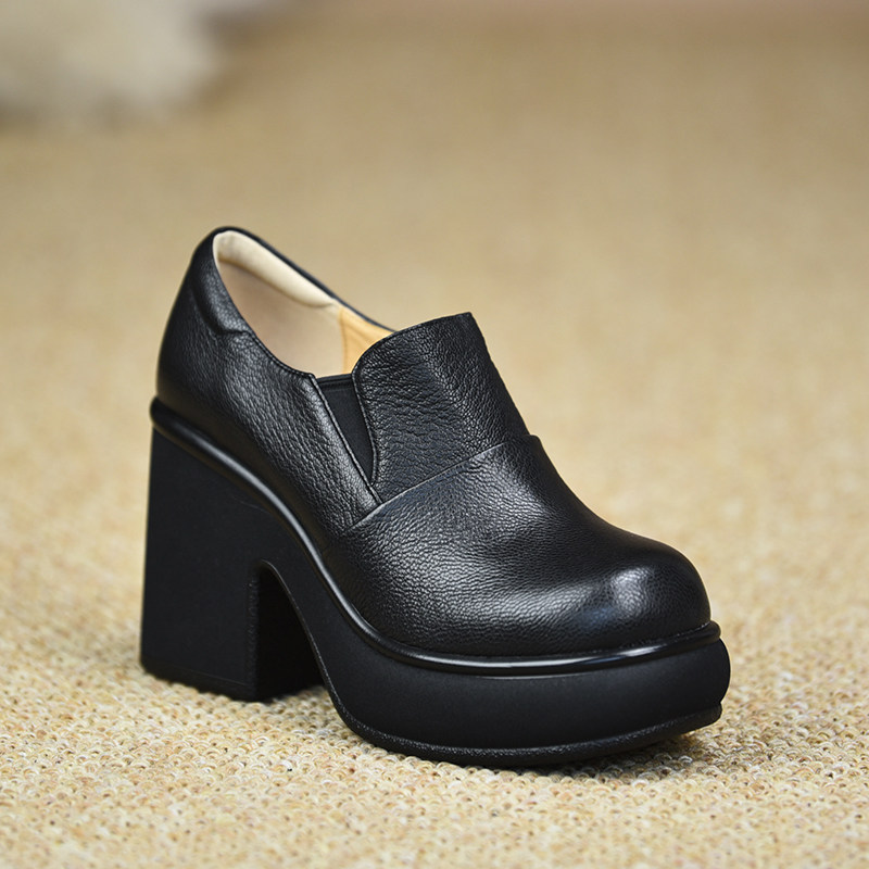 misili乐福鞋粗跟单鞋10cm高跟鞋2026春季新款小个子厚底真皮女鞋,女鞋,深口单鞋,淘宝优惠券,粉丝福利购,淘宝优惠卷