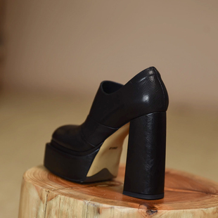 2025夏季 方头粗跟深口单鞋 新款 高跟鞋 misili 厚底真皮女鞋 12.3cm