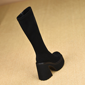 12cm 弹力瘦瘦靴粗跟长靴2025秋冬季 新款 misili 高跟鞋 厚底女靴子