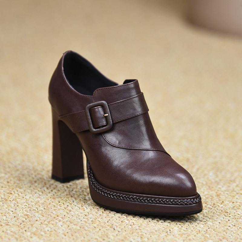 misili 英伦风复古粗跟单鞋9.8cm高跟鞋2026春季新款厚底真皮女鞋,女鞋,深口单鞋,淘宝优惠券,粉丝福利购,淘宝优惠卷