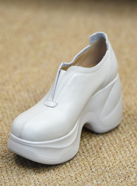 misili 英伦风厚底坡跟深口单鞋9cm高跟鞋2026春季新款一脚蹬女鞋