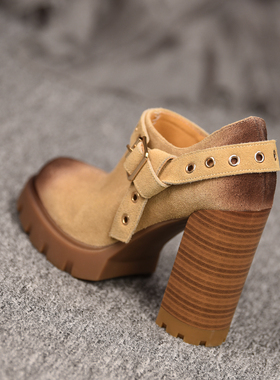 misili~11cm 粗跟复古单鞋2026秋季新款高跟鞋防水台厚底真皮女鞋