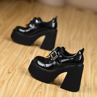 新款 misili魔术贴粗跟单鞋 12cm高跟鞋 2026秋季 系带防水台厚底女鞋