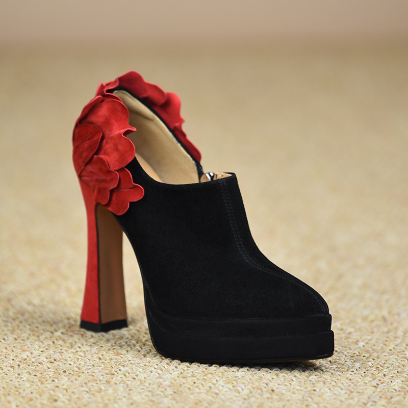 misili小个子粗跟单鞋11.5cm拼接高跟鞋2026春季新款尖头厚底女鞋,女鞋,深口单鞋,淘宝优惠券,粉丝福利购,淘宝优惠卷