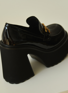 misili~11.5cm 乐福鞋粗跟单鞋2026秋季新款高跟鞋小个子厚底女鞋