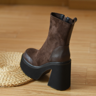 misili高跟马丁靴秋冬弹力短靴