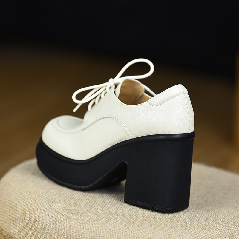 misili系带粗跟单鞋10cm高跟鞋2026春秋季新款防水台厚底真皮女鞋,女鞋,深口单鞋,淘宝优惠券,粉丝福利购,淘宝优惠卷