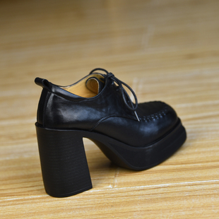 新款 misili系带粗跟单鞋 10.3cm高跟鞋 2026春季 防水台厚底真皮女鞋