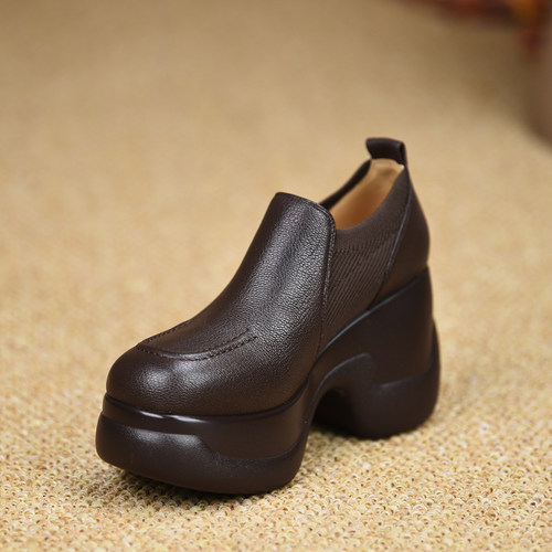 misili新款圆头深口坡跟单鞋